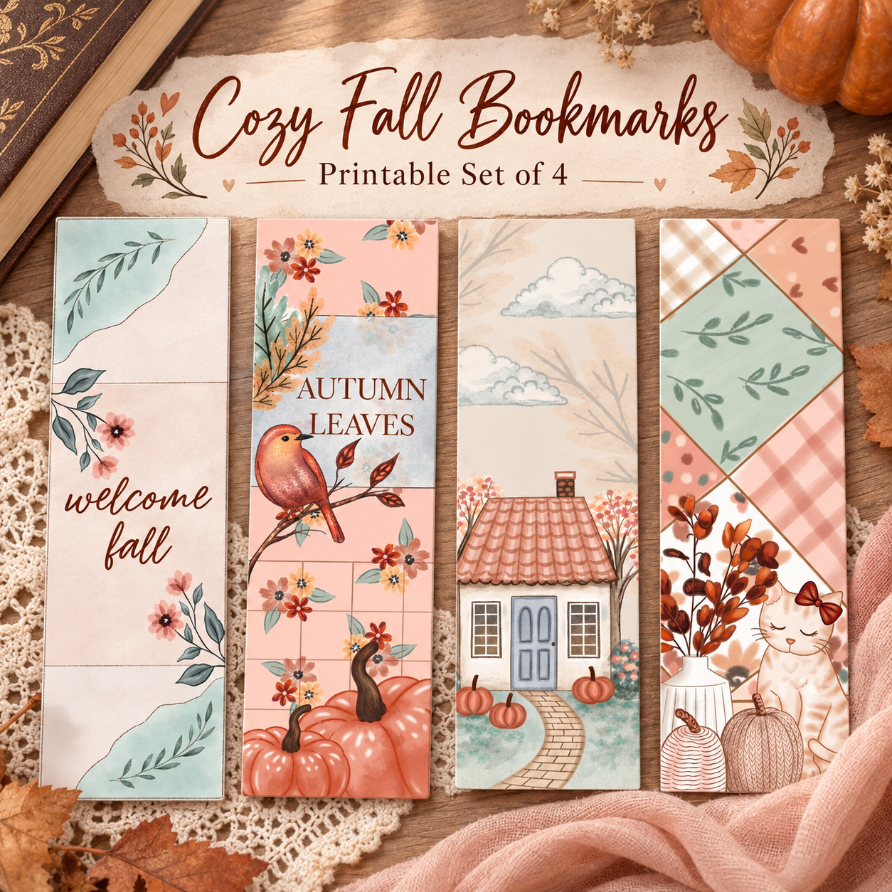 Cozy Fall printable bookmark collection