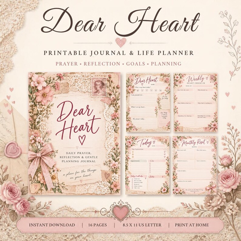 Dear Heart Christian prayer journal printable from Rooted in Grace Prints