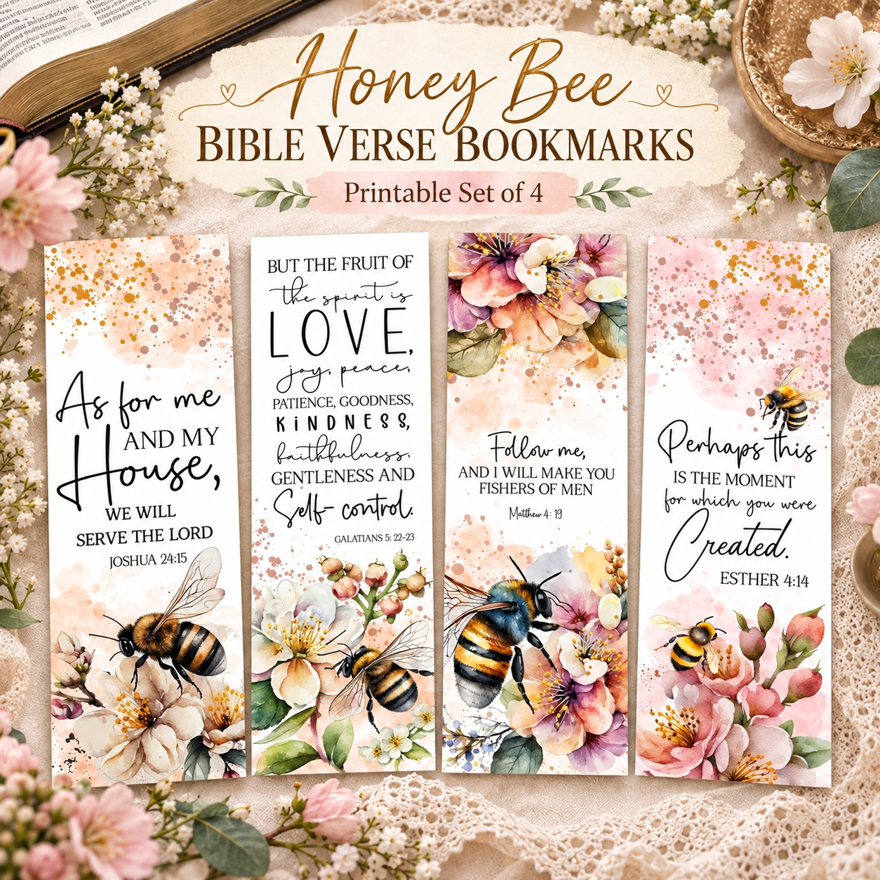 Honey Bee Bible Verse printable bookmark collection